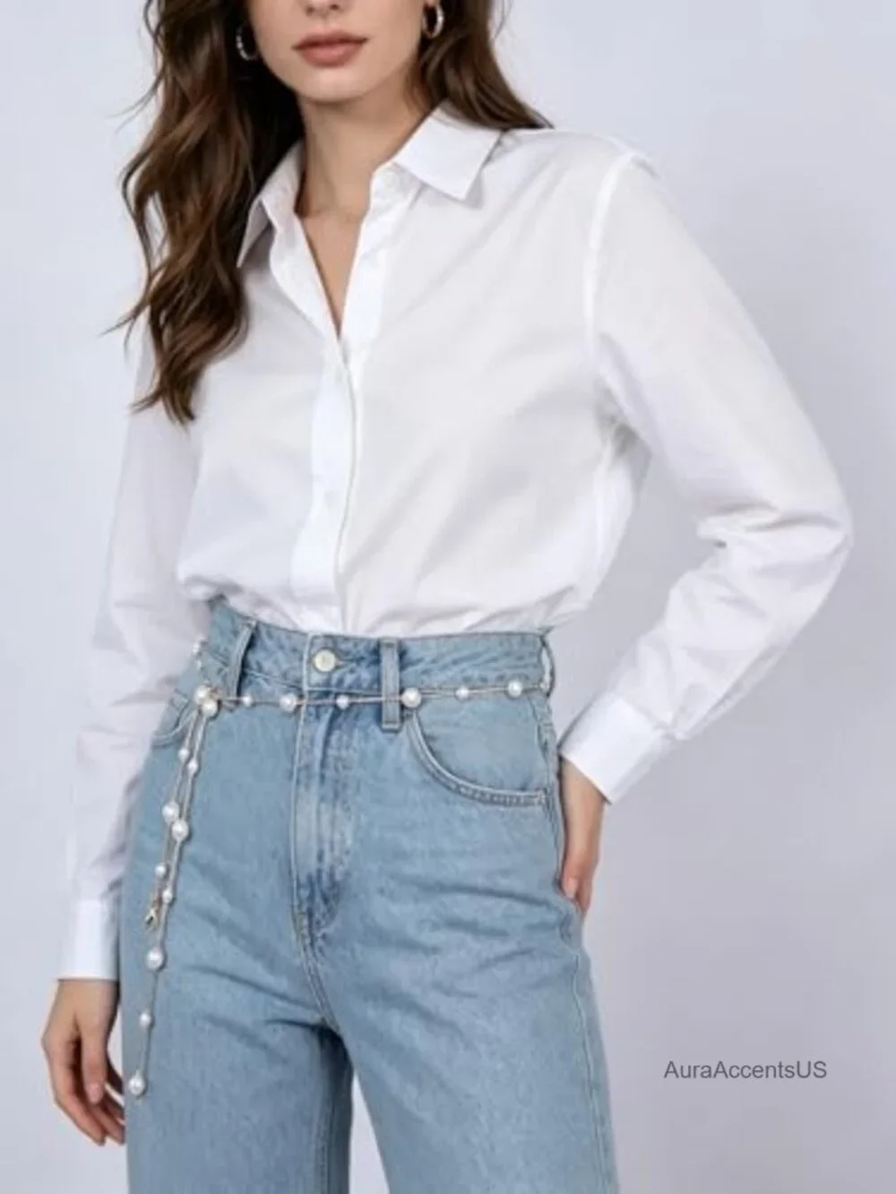 Faux Pearl Waist Chain Belt, Adjustable Gold Chain Belt for Women